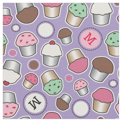 Cute Cupcake Monogram Pattern Fabric