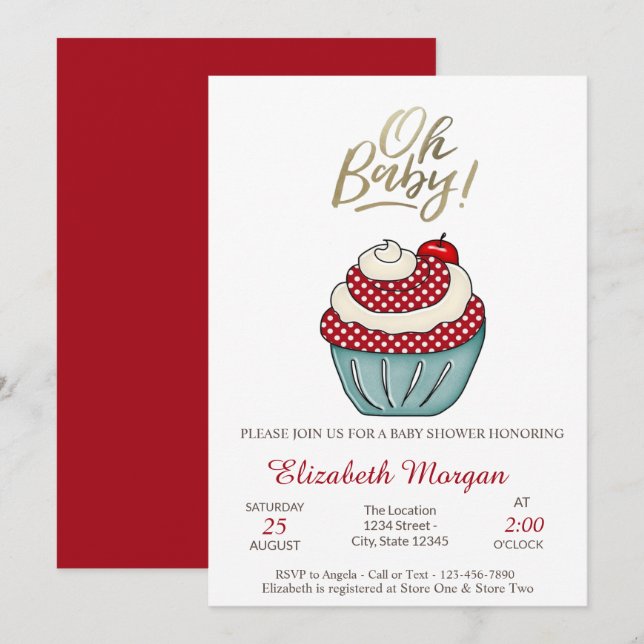 Cute Cupcake Oh Baby Summer Baby Shower  Invitation (Front/Back)