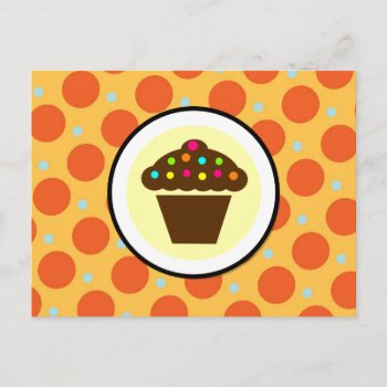 Cute Cupcake On Orange Blue Yellow Polka Dots Postcard by azlaird at Zazzle