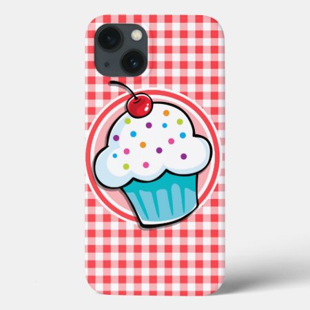 Cute Cupcake On Red And White Gingham Iphone 13 Case