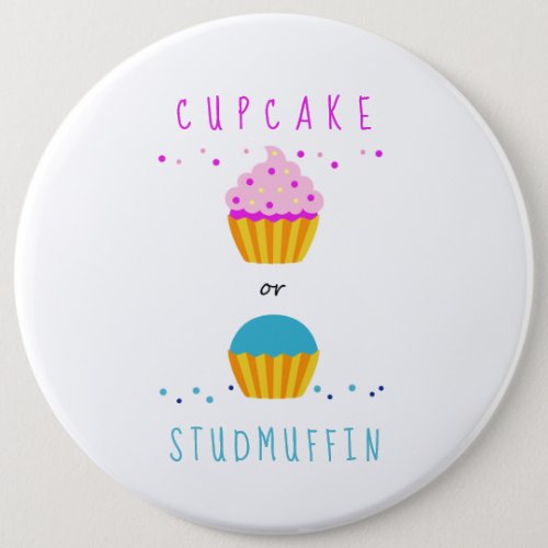 Cute Cupcake or Studmuffin Gender Reveal Baby Button