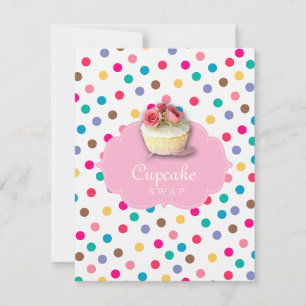 Cute Cupcake Party Invite Polka Dots Pink Rose