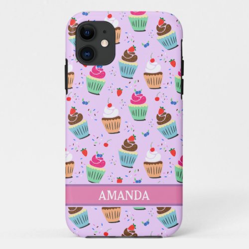 Cute cupcake pattern sweet dessert bakery name iPhone 11 case