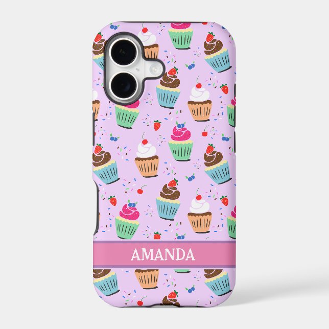 Cute cupcake pattern sweet dessert bakery name iphone case (Back)
