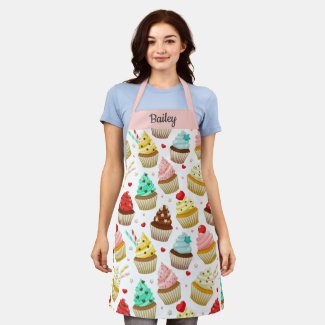 Cute Cupcake Pattern, Sweet Dessert, Custom Text Apron