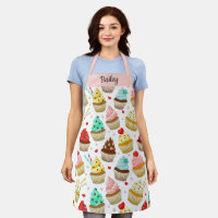 Cute Cupcake Pattern, Sweet Dessert, Custom Text Apron