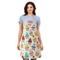 Cute Cupcake Pattern, Sweet Dessert, Custom Text Apron Cute Cupcake Pattern, Sweet Dessert, Custom Text Apron