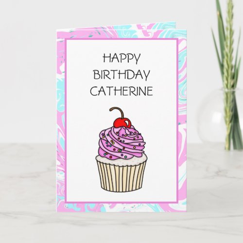 Cute Cupcake Personalized Birthday for Her Card