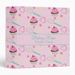 Cute Cupcake Pink Bakery Baker Recipe 3 Ring Binder