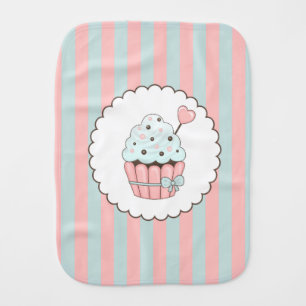 Cute Cupcake Pink & Mint Blue Design Baby Burp Cloth