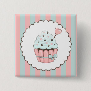 Cute Cupcake Pink & Mint Blue Design Pinback Button