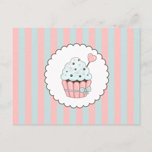 Cute Cupcake Pink & Mint Blue Design Postcard (Front)