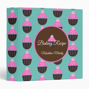 Cute Cupcake Pink Teal Bakery Baker Recipe 3 Ring Binder