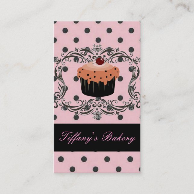 cute cupcake polka dot bakery business cards (Front)