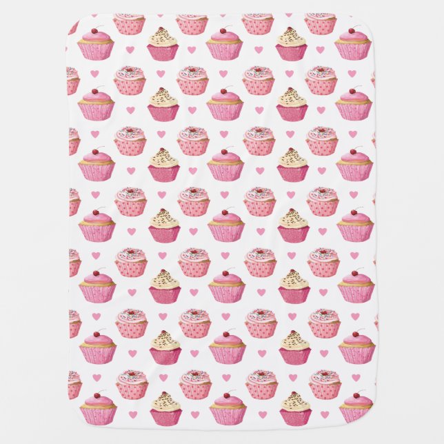Cute Cupcake Print Baby Girl Blanket (Front)