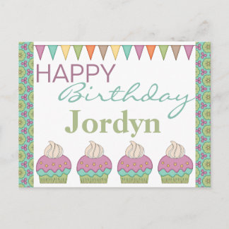 Cute Cupcake Purple Teal Birthday Party Celebrate Invitation Postcard