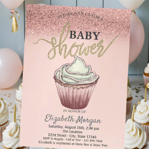 Cute Cupcake Rose Gold Glitter Invitation