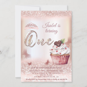 Cute Cupcake Rose gold glittery butterfly tiara  Invitation