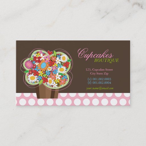 Customizable Whimsical Cute Cupcake Spring Flowers Profile Card Business Cards