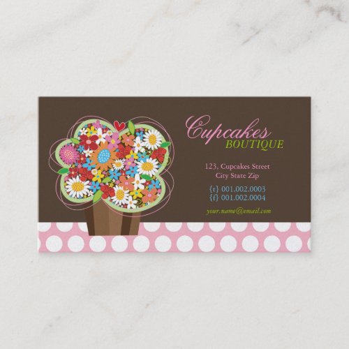 Cute Cupcake Spring Flowers Bakery Business Card