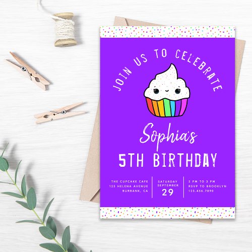 Cute Cupcake Sprinkles Kids Birthday Party Invitation
