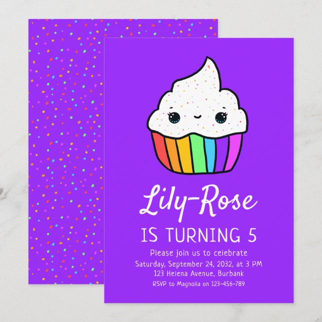 Cute Cupcake Sprinkles Kid's Birthday Party Invitation (Front/Back)
