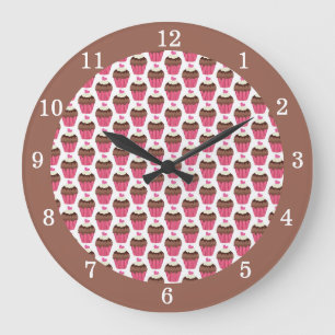 Cute Cupcake Sweet Dessert Bakery Cake Pattern Large Clock