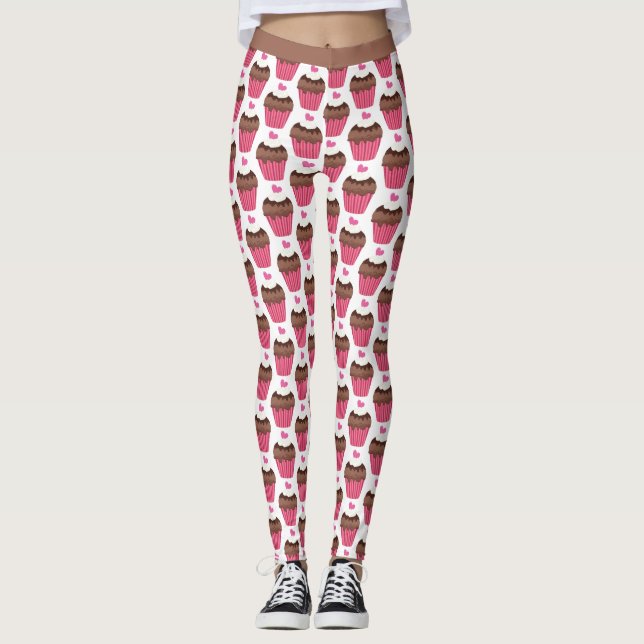 Cute Cupcake Sweet Dessert Bakery Cake Pattern Leggings (Front)