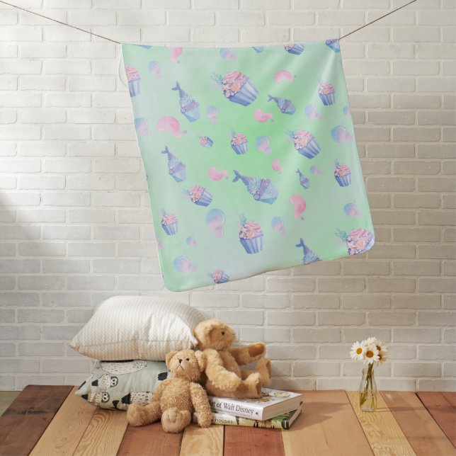 cute cupcake Sweet mermaid Birthday party Girly  Baby Blanket (In Situ)