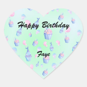 cute cupcake Sweet mermaid Birthday party Girly  Heart Sticker