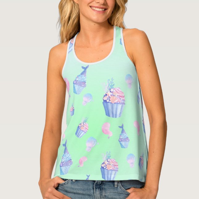 cute cupcake Sweet mermaid Birthday party Girly  Tank Top (Front)