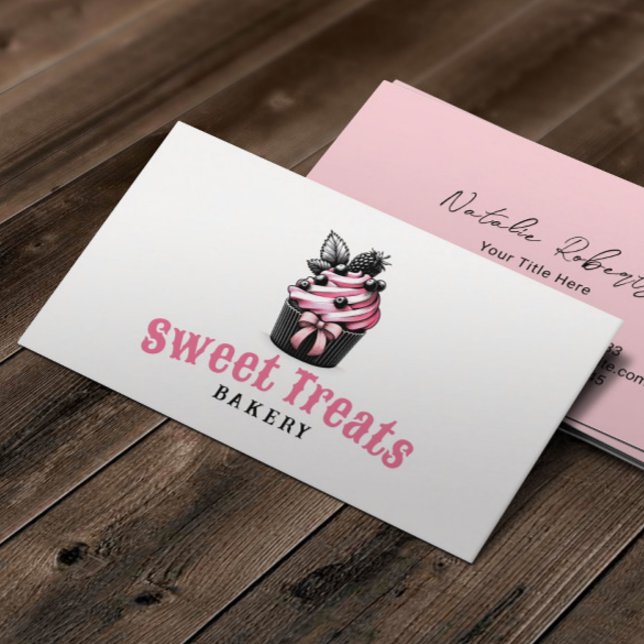 Cute Cupcake Sweet Treats Bakery Girly Pink Business Card (Creator Uploaded)