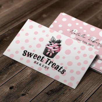 Cute Cupcake Sweet Treats Pink Polka Dots Bakery Business Card by cardfactory at Zazzle