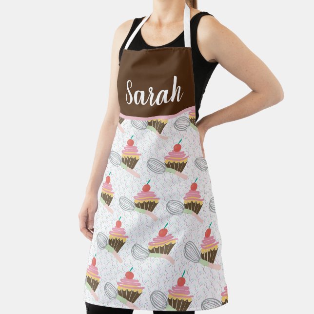 Cute Cupcake Swirls Chocolate Pink Whisk Sprinkles Apron (Insitu)