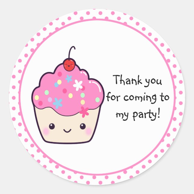 Cute Cupcake Thank You Classic Round Sticker (Front)