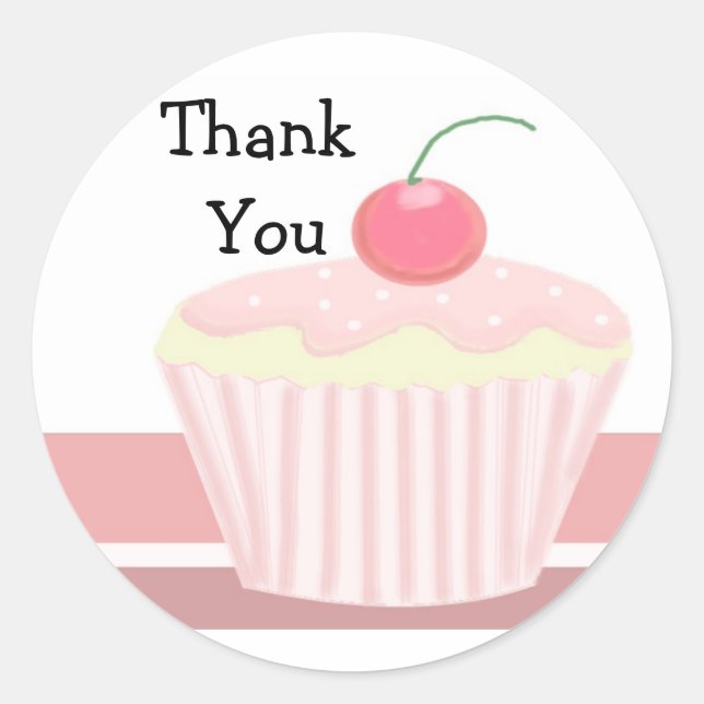 Cute Cupcake Thank You Classic Round Sticker (Front)