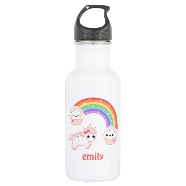 Cute Cupcake Unicorn Water Bottle (Front)