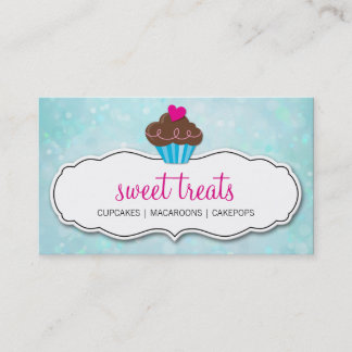 CUTE CUPCAKE whimsical bokeh pattern aqua ble Business Card