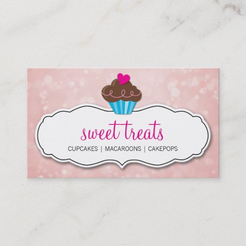 CUTE CUPCAKE whimsical bokeh pattern pink coral Business Card