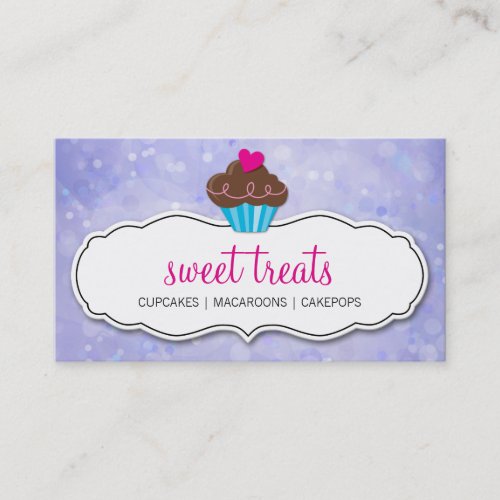 CUTE CUPCAKE whimsical bokeh pattern purple Business Card