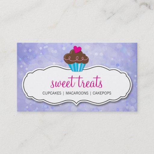 Customizable CUTE CUPCAKE whimsical bokeh pattern purple Business Card