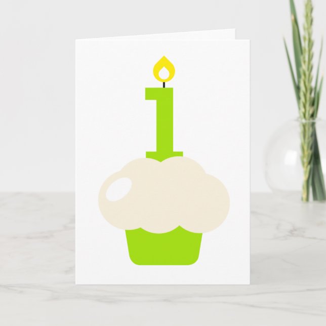 Cute Cupcake with Birthday Candle Card (Front)