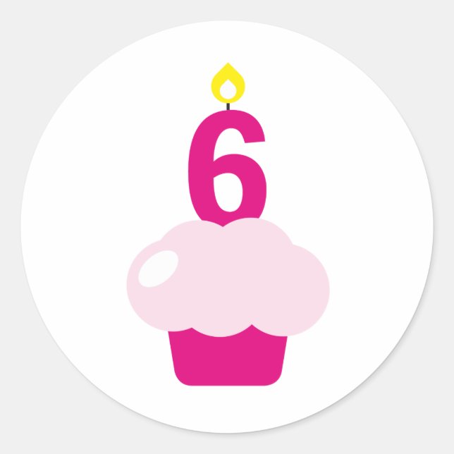 Cute Cupcake with Birthday Candle Classic Round Sticker (Front)