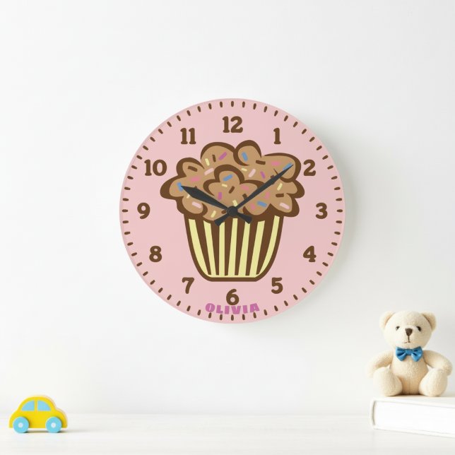 Cute Cupcake with Custom Name Wall Clock (Cupcake wall clock with custom name.)