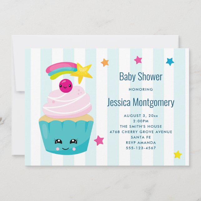 Cute Cupcake with Kawaii Face Baby Shower Invitation (Front)