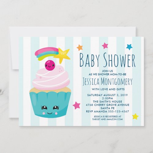 Cute Cupcake with Kawaii Face Baby Shower Invitation
