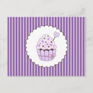 Cute Cupcake With Purple Striped Background Postcard