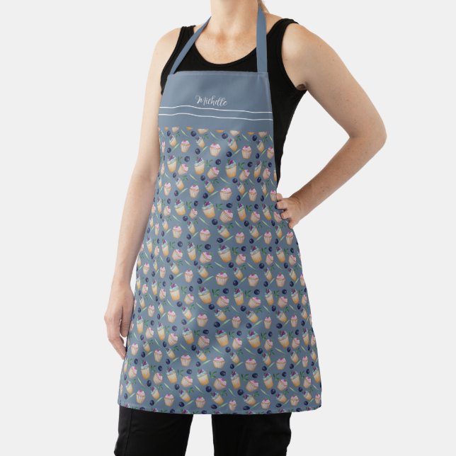 Cute Cupcakes And Fruits Watercolor Art Apron (Insitu)