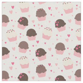 Cute Cupcakes and Hearts in Pink and Brown Fabric