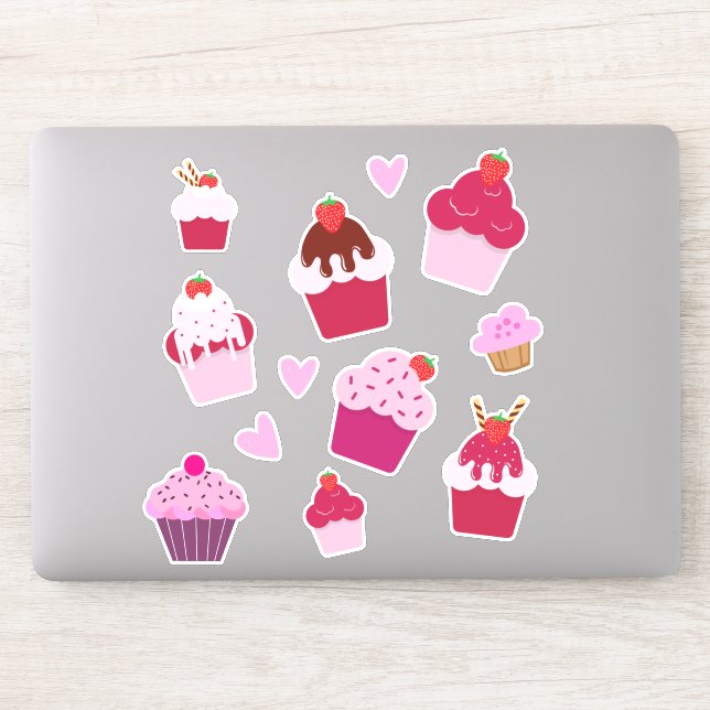 Cute Cupcakes and Strawberry Shortcakes Sticker (Computer)